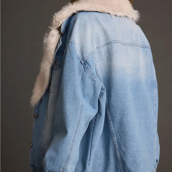 12th Tribe Denim Jacket with Faux Fur Trim - Picture 3 of 3